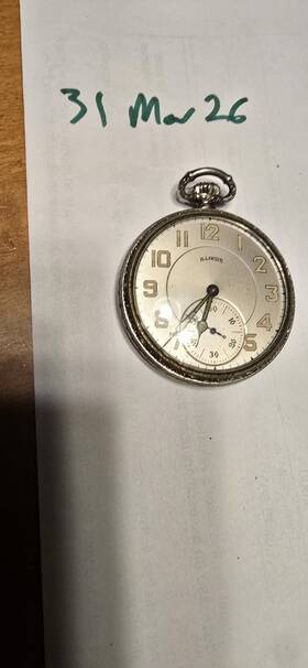 3899027 Illinois 17 J 12s Pocket Watch. Clean Dial Rare Luminescent Numbers Hands. Runs