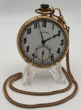 4131113 Illinois Inch Monarch 10k Gold Filled 17 Jewel Size 12 Open Face Pocket Watch Runs