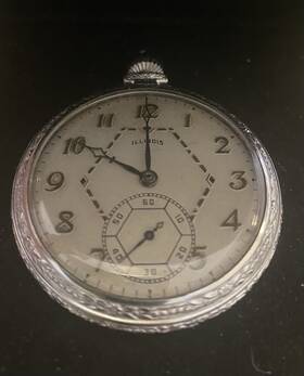 5553974 Illinois Springfield Watch 17 Jewels Antique Pocket Mechanical Silver Case