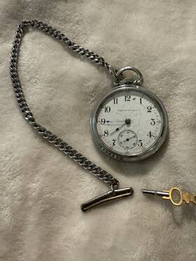 2080147 Illinois 845864 Watch Co. Antique Silver Pocket With Turn Key