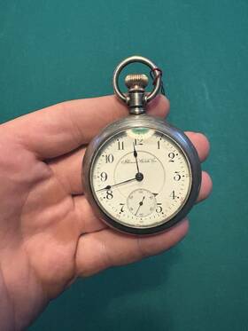 1726346 Illinois Watch Co. Sterling Silver 17 Jewels Mechanical Open Face Pocket