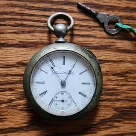 212047 Illinois Watch Co. Pocket Silver Case White Dial Roman Numerals 15 Jewels