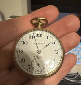 Imperial 286856 Non-magnetic 21j Gold Filled Open Face Pocket Watch White Dial