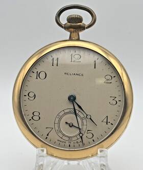 74008 Ingersoll Open Face Gold Filled Case 7 Jewel Size 16 Pocket Watch Runs