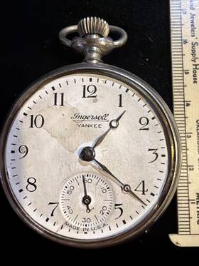 Ab45 Ingersoll Vtg Yankee Pocket Watch Solid Parts Repair Restoration Candidate A24
