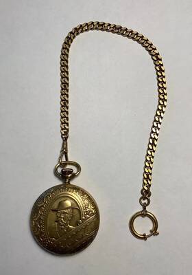01-01-31500 Jack Daniels Vintage Swiss Made Brass Pocket Watch With 12 Inch Chain
