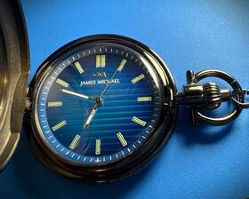 Pqr061134 James Michael Pocket Watch - Gun Metal Case Blue Dial Quartz 40