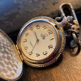 12345 Jm Vintage Silvertone Half Hunter Quartz Watch W Rhinestone Works Pb74