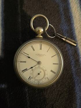 17280 Johnson 25 Liverpool Key Wind Pocket Watch #17280 With Falls Oresilver No1 Case