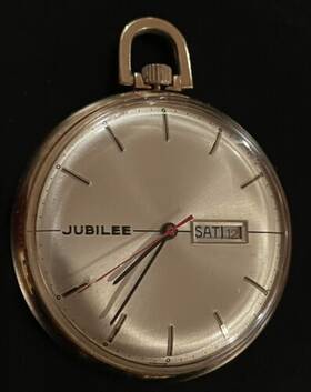 88080 Jubilee Watch Co. Vtg Pocket 7j Made In France Goldtone Runs