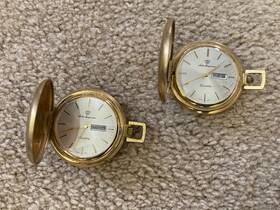 6062q Jules Jurgensen 2 - 1970s Gold Tone White Dial Day Date Pocket Watch 855