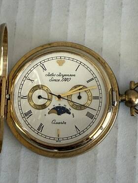 6p20 Jules Jurgensen Moon Phase Pocket Watch With Chain Date&day Gold New Battery