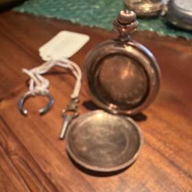 105220 Keystone Silver Full Hunter Pocket Watch Analog Engraved Case With Key