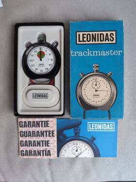 8041 Leonidas Vintage Heuer Trackmaster Stop Watch With Box. Model Black