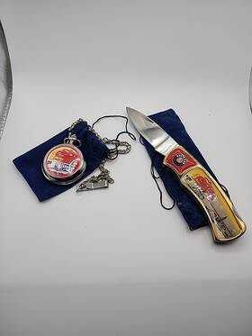 19016 Lionel Electric Trains Vintage Sante Fe Pocket Watch And Knife 2n95/19016