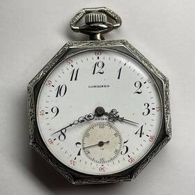 2278063 Longines Swiss Pocket Watch 12s 15j White Gf S/n Art Deco 43mm C. 1909