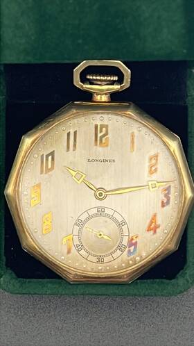 3816117 Longines Antique Art Deco 14k Gf 1919 Pocket Watch 17j Swiss Rare 10 Sided Works