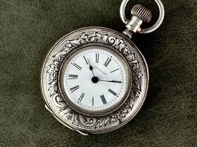 C.1885-1890 Longines Silver Hunter Pocket Watch C1885-1890 Roman Dial Early 12.89 Movement