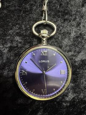 Lr0405 Lorus Vintage Navy Blue/purple Pocket Watch On Chain Japan Movement