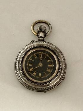 8889 Louis Jacot Vintage Locle Silver Rare Black And Gold Pocket Watch For Parts