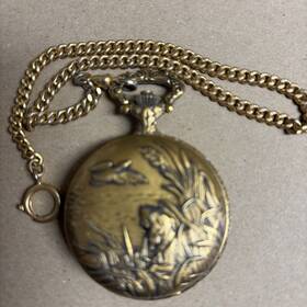 Duck-17 Lucien Piccard Dufonte Pocket Watch With Chain Dog Jewel