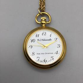 Hu2003 M.j. Hummel M.j.hummel Ride Into Christmas Pendant Necklace Watch Gold Tone New Battery
