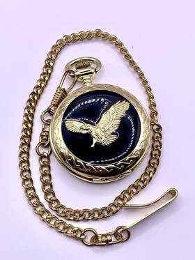 797d M.z. Berger Eagle Pocket Watch With Chain Runs New Battery Quartz #797d