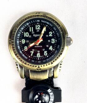14043 Majestron Pocket Watch And Compass Black Strap New Battery - Running
