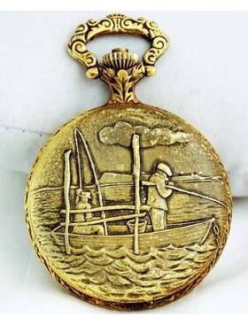 Ao4034341 Marcel Gold Tone Pocket Watch 17 Jewels Fishing Scene Ao4034341 Marcel Gold Tone Pocket Watch 17 Jewels Fishing Scene