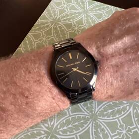 Mk-3221 Michael Kors Black/gold Minimalist Watch Working New Battery