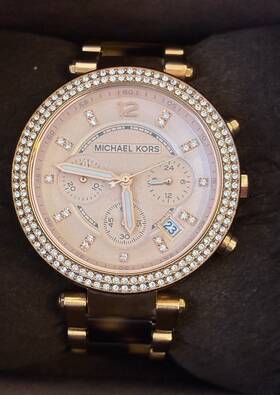 Michael Kors Mk5538 Parker Chronograph Gold Rose Dial Crystal Ladies Watch