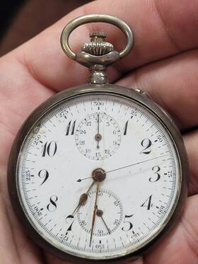 106938 Milan 1906 Medaille Dor Chronographe Compteur Silver Pocket Watch
