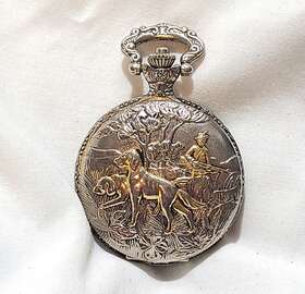 Bba-34 Milan Vintage Pocket Watch Duck Hunting Gold Silver Tone Analog Quartz