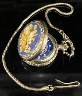 Mln-1066 Milan Bingo Quartz Pocket Watch Gold Tone With Chain Vintage Japan Movt Works