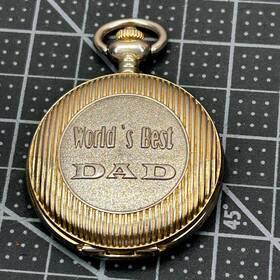 Mln194p Milan Worlds Best Dad Gold Tone Pocket Watch Day Date Japan Movt Pc33