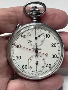 307629 Minerva Vintage Split Second Stopwatch British Post Office 11 Jewels Works