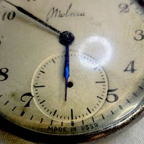 370309 Molnija Rare Mechanical Pocket Watch Made In Ussr Silver Metal Case White Dial