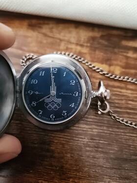 Mockba-80 Molniya Vintage 1980 Pocket Watch Russian Olympics Mockba-80. Read Description