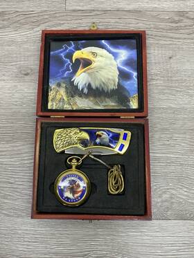 Mtech Usa 805319033554 Pride Patriotic Eagle Pocket Watch And Folding Knife Set United We Stand