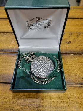 95-3-2 Mullingar Pewter Mechanical Pocket Watch With Celtic Design