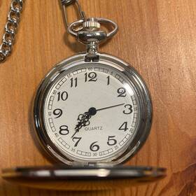 My Personal Memories 028672900909 Vtg Silver-plated Pocket Watch With Chain Polished Round Case 40mm - New Battery