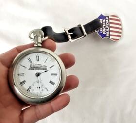 558123 New Era Train Pocket Watch Railroad Silverode 1882 Date Inside Union Pacific #w1