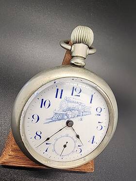 W529 New Era Pocket Watch - Train Front And Back Runs Silverode Philadelphia