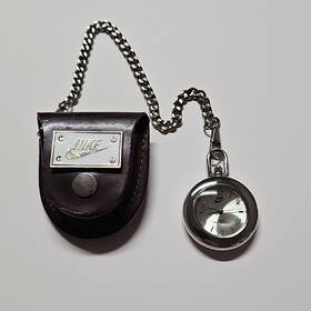 2780-99 Nike 90s Swiss Made Quartz Pocket Watch With Chain And Leather Case