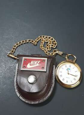 5268k Nike Air Just Do It Pocket Watch With Chain And Leather Case Gold Tone