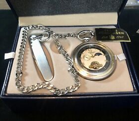 7973t Nos Jules Jurgensen Open Face Mechanical Pocket Watch Chain And Knife Box