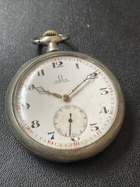 18lpb Omega Cal Pocket Watch 1923 Vintage Working Condition Black And Red Dial