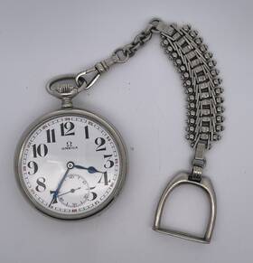19lbt1 Omega C1930 Cal. Open Face Pocket Watch With Cha Inch Working