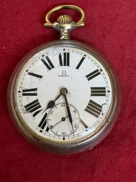 87656 Omega Antique Mens Pocket Watch With Roman Numeral Design Silver