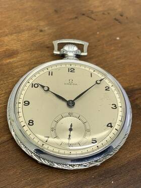 9256244 Omega Pocket Watch 1938 Antique Swiss Silver Dial 15 Jewels 49mm Case
